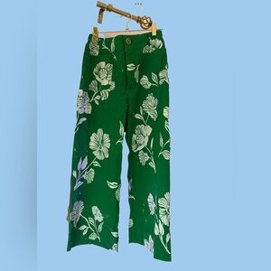 Anthropologie Green Floral Capris